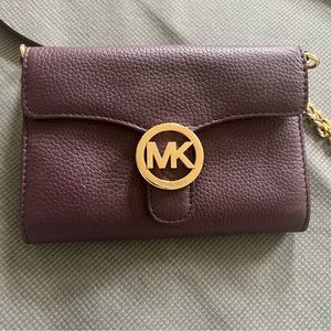 Michael Kors MK dark purple and gold crossbody vanna purse